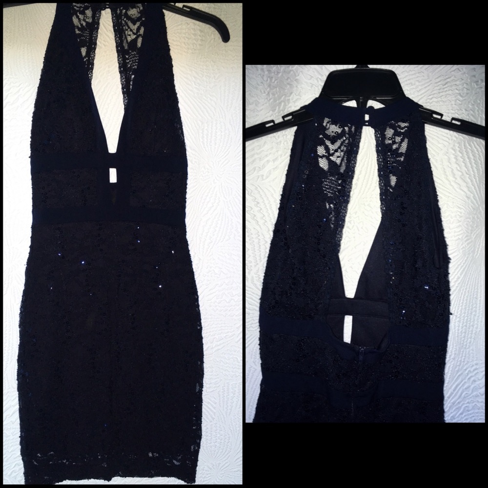 Navy Blue Sequin Fitted Dress